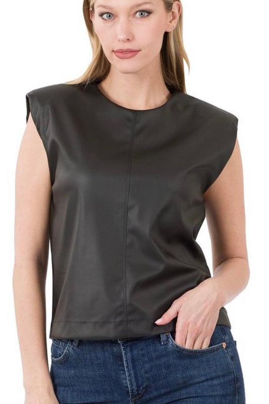 Faux Black Leather Sleeveless Top