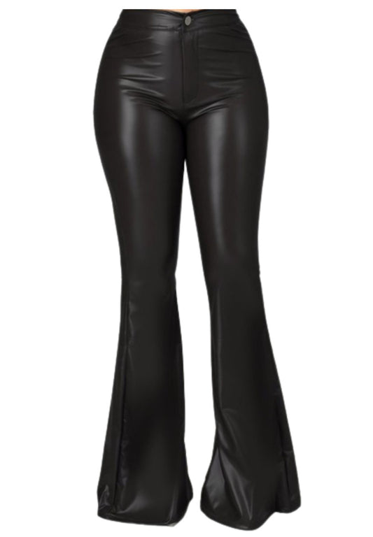 Faux Leather Flare Leg Pants