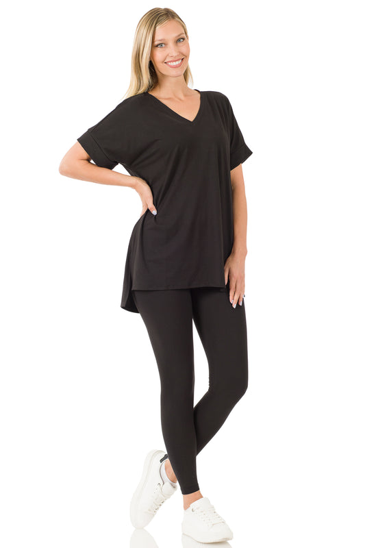 Black Loungewear Short Sleeve Set